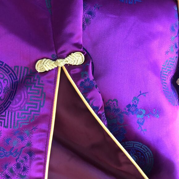 VINTAGE LADIES Purple SATIN ORIENTAL CHINESE Mandarin Collar Party Dress VTG - Picture 4 of 12